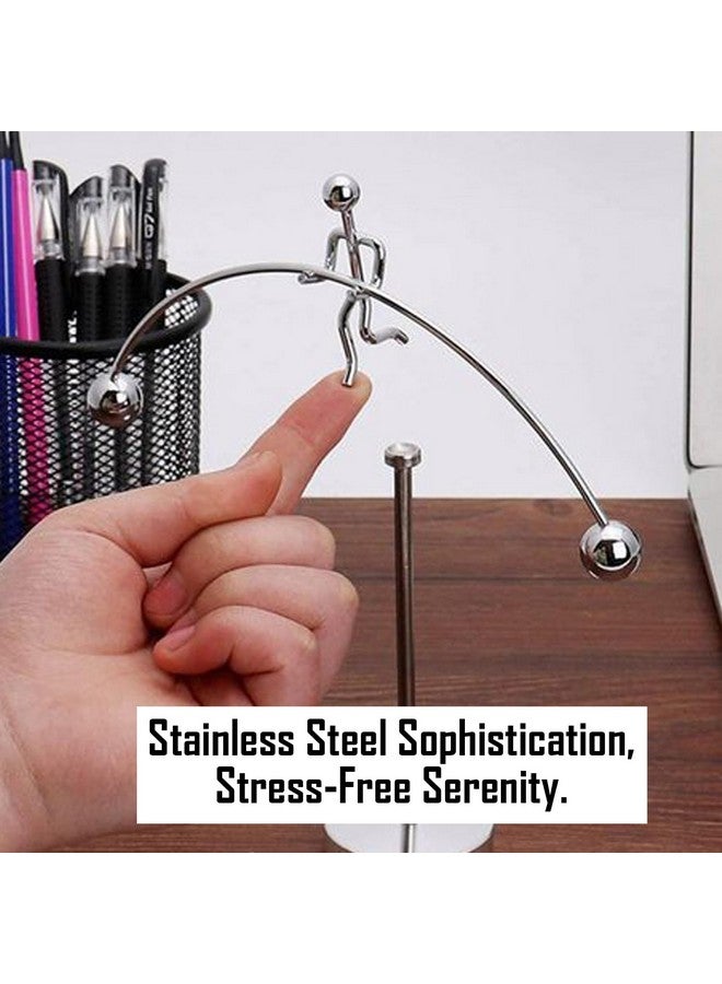 FRYIO Adult Stainless Steel Balancing Toy | Engular Momentum Silver Pole Balancing Man | Stress Relief Motion Toy (Pole Balancing) - Image 3