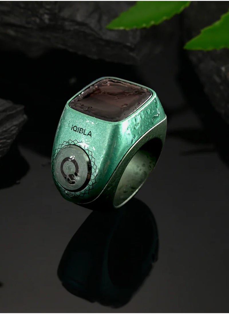 iQIBLA Smart Tasbih Zikr Ring Wide Display Powerful Battery Backup OLED Display F04 Flex Pro Smart Ring App Operated Tasbih Counter IP67 Waterproof Smart Zikr Ring Compatible Three Sizes (18mm/ 20mm/22mm) Aluminium Alloy iQibla Zikr Ring Green  - Image 3