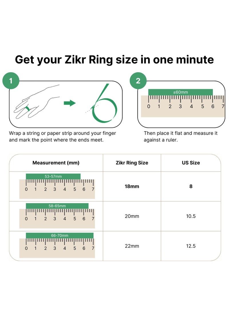 iQIBLA Smart Tasbih Zikr Ring Wide Display Powerful Battery Backup OLED Display F04 Flex Pro Smart Ring App Operated Tasbih Counter IP67 Waterproof Smart Zikr Ring Compatible Three Sizes (18mm/ 20mm/22mm) Aluminium Alloy iQibla Zikr Ring Green  - Image 5
