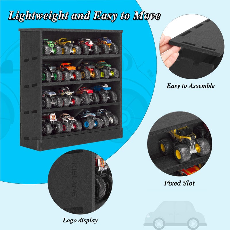 KISLANE Felt Monster Trucks Display Case, Wall-Mounted 16 Slot Storage Case, Groove Fixation Container Holder (Black - New Version) - Image 3