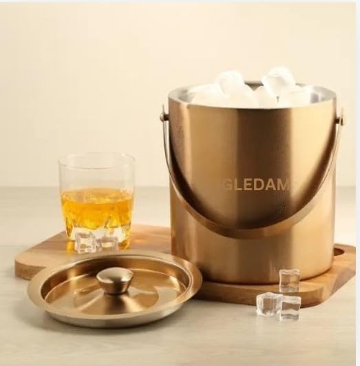 GLEDAM GLEDAM Gold Matte Finish 1 Litre Stainless Steel Double Insulation Ice Bucket with Tong Gift Items Home Decor Ice Box Bar Accessories for Home and Party 1 litres 1 Pc Each  - Image 1