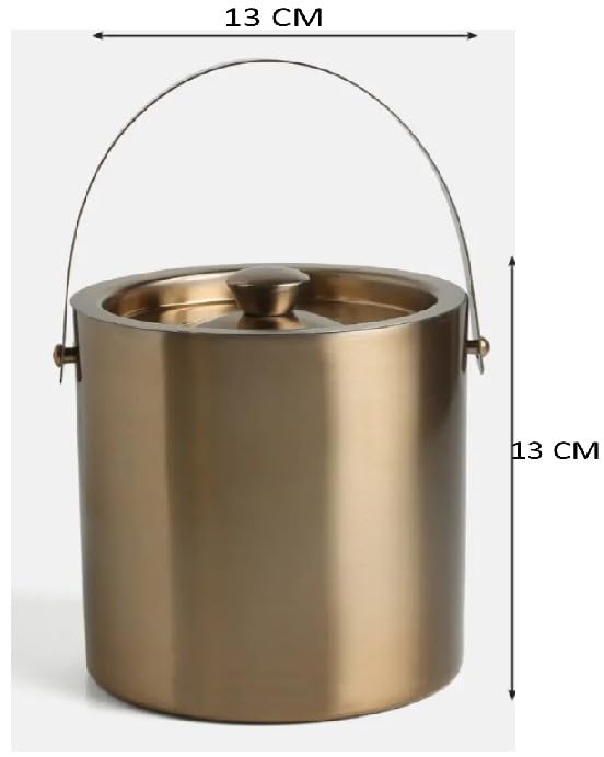 GLEDAM GLEDAM Gold Matte Finish 1 Litre Stainless Steel Double Insulation Ice Bucket with Tong Gift Items Home Decor Ice Box Bar Accessories for Home and Party 1 litres 1 Pc Each  - Image 2