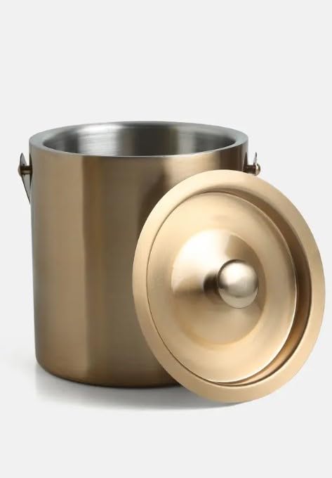 GLEDAM GLEDAM Gold Matte Finish 1 Litre Stainless Steel Double Insulation Ice Bucket with Tong Gift Items Home Decor Ice Box Bar Accessories for Home and Party 1 litres 1 Pc Each  - Image 3
