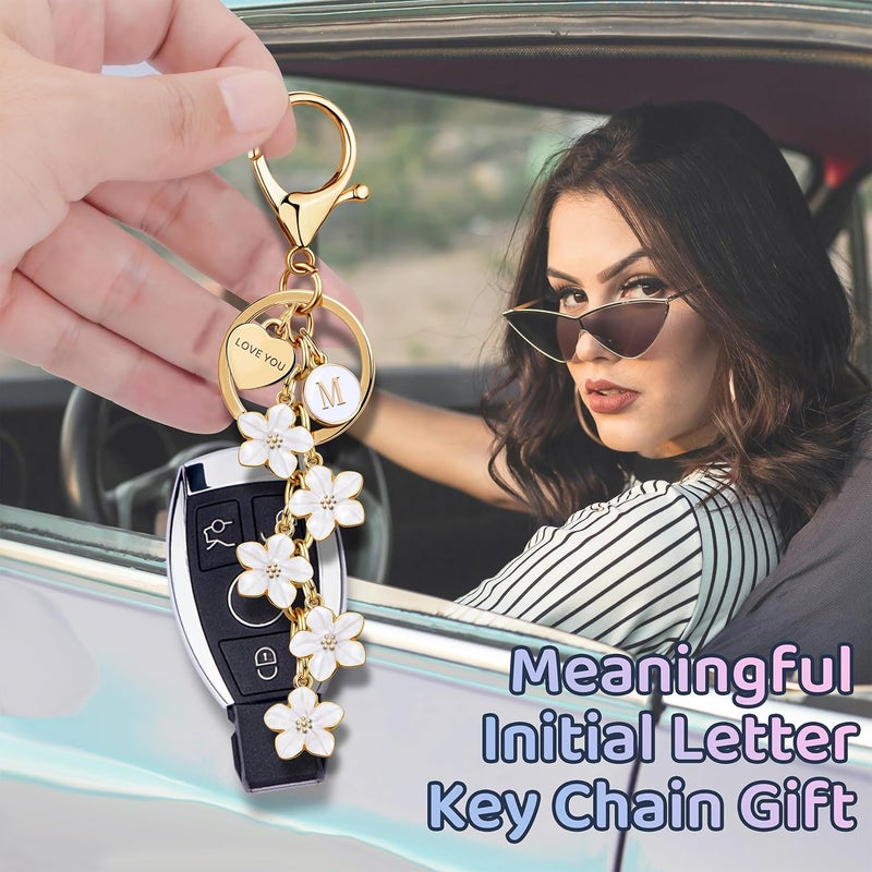 Suweibuke Cute Initial Letter Keychain with Love You Heart, Enamel Flower Charm for Key Handbag Backpack - Women Girls Gifts - Image 2
