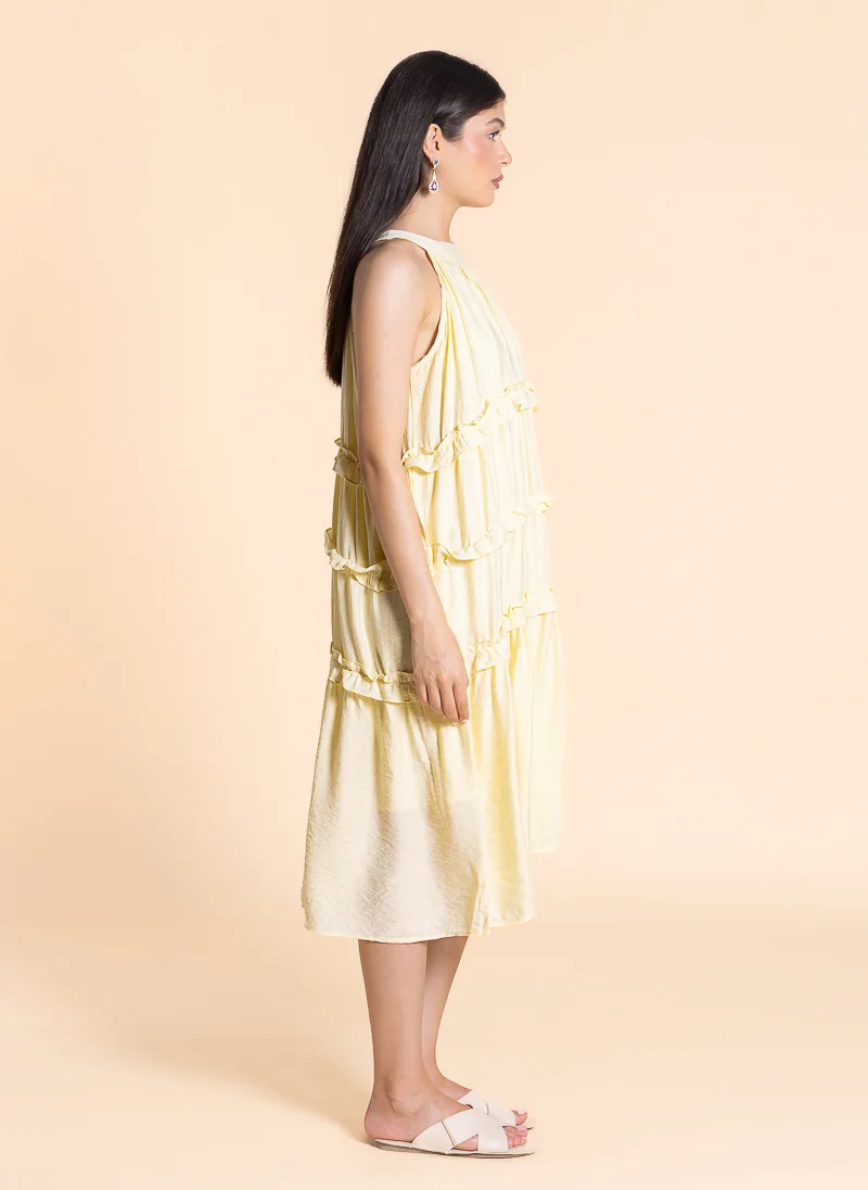 SHAPES pale yellow Ruffled Halter Dress for Women | Best Price UAE