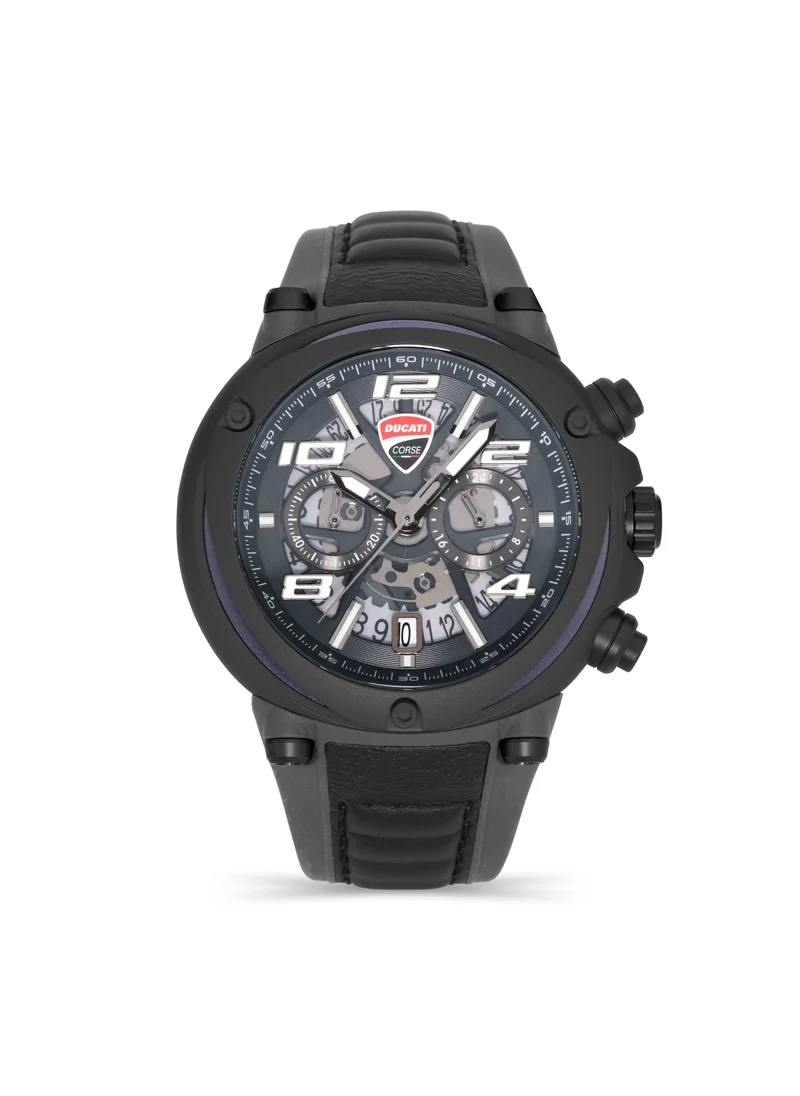 Ducati Corse Partenza 49mm Men's Multifunction Watch with Silicone & Italian Leather Strap