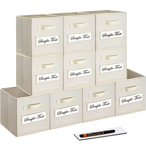 artsdi 11 Inch Storage Cube,Storage bin (Set of 10) Foldable Fabric Cube Storage Bins with 10 Labels Window Cards & a Pen,Baskets Containers for Shelves,Closet Organizers Box,cube storage,Beige - Image 1