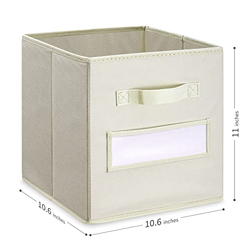 artsdi 11 Inch Storage Cube,Storage bin (Set of 10) Foldable Fabric Cube Storage Bins with 10 Labels Window Cards & a Pen,Baskets Containers for Shelves,Closet Organizers Box,cube storage,Beige - Image 3