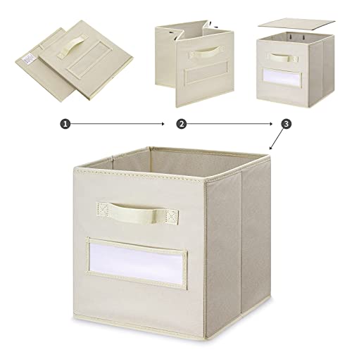 artsdi 11 Inch Storage Cube,Storage bin (Set of 10) Foldable Fabric Cube Storage Bins with 10 Labels Window Cards & a Pen,Baskets Containers for Shelves,Closet Organizers Box,cube storage,Beige - Image 4