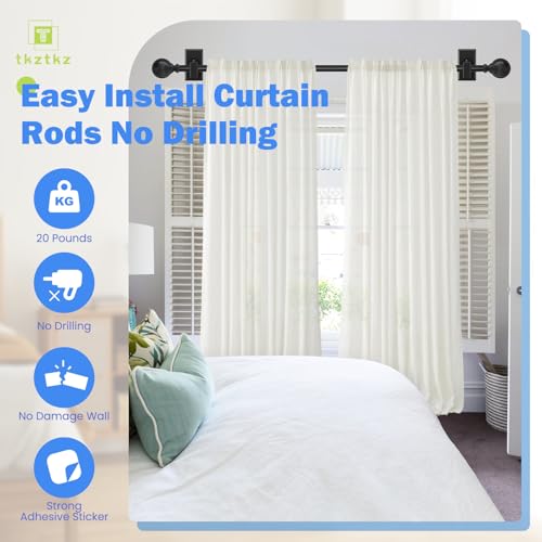 TKZTKZ Small Curtain Rods No Drilling-Adjustable No Drill Curtain Rods for Windows 18-28" with Adhesive Brackets for Bedroom Apartment Renter Friendly,5/8" Black French Door Sash Rod Easy Install - Image 2