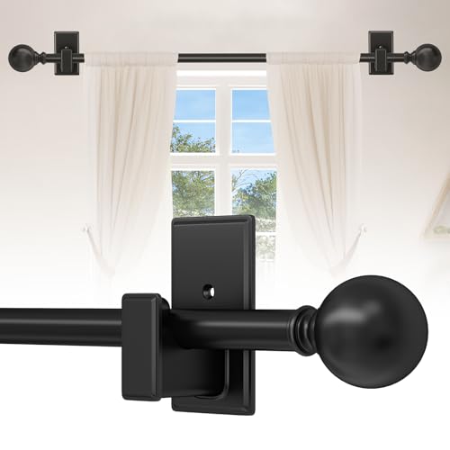 TKZTKZ Small Curtain Rods No Drilling-Adjustable No Drill Curtain Rods for Windows 18-28" with Adhesive Brackets for Bedroom Apartment Renter Friendly,5/8" Black French Door Sash Rod Easy Install - Image 1