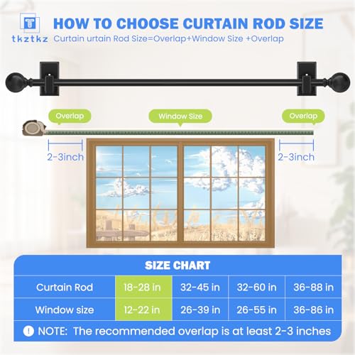 TKZTKZ Small Curtain Rods No Drilling-Adjustable No Drill Curtain Rods for Windows 18-28" with Adhesive Brackets for Bedroom Apartment Renter Friendly,5/8" Black French Door Sash Rod Easy Install - Image 5
