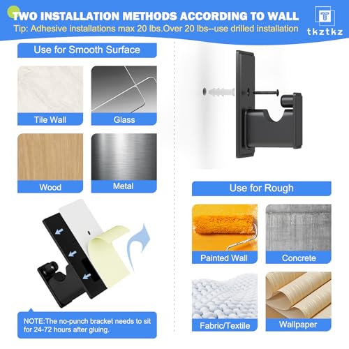 TKZTKZ Small Curtain Rods No Drilling-Adjustable No Drill Curtain Rods for Windows 18-28" with Adhesive Brackets for Bedroom Apartment Renter Friendly,5/8" Black French Door Sash Rod Easy Install - Image 3