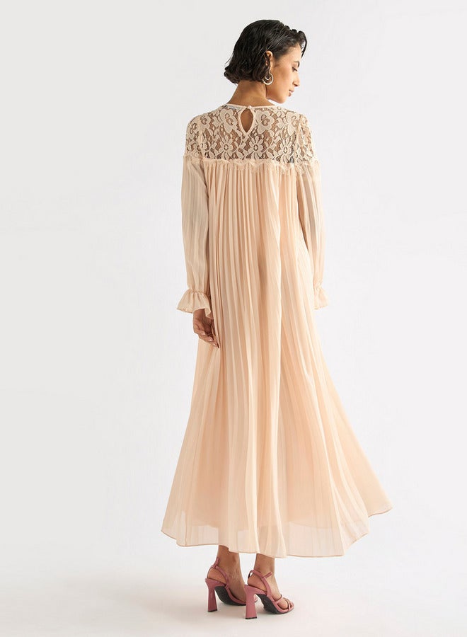 Splash FAV Pleated Lace Detail Maxi Dress with Long Sleeves - Image 3