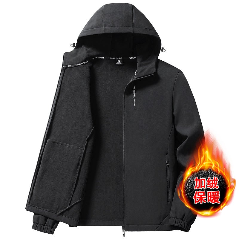 2023 Olympic Grain Velvet Windproof Warm Fleece-Lined Padded Outdoor Soft Shell Jacket Lovers Outside - Image 3