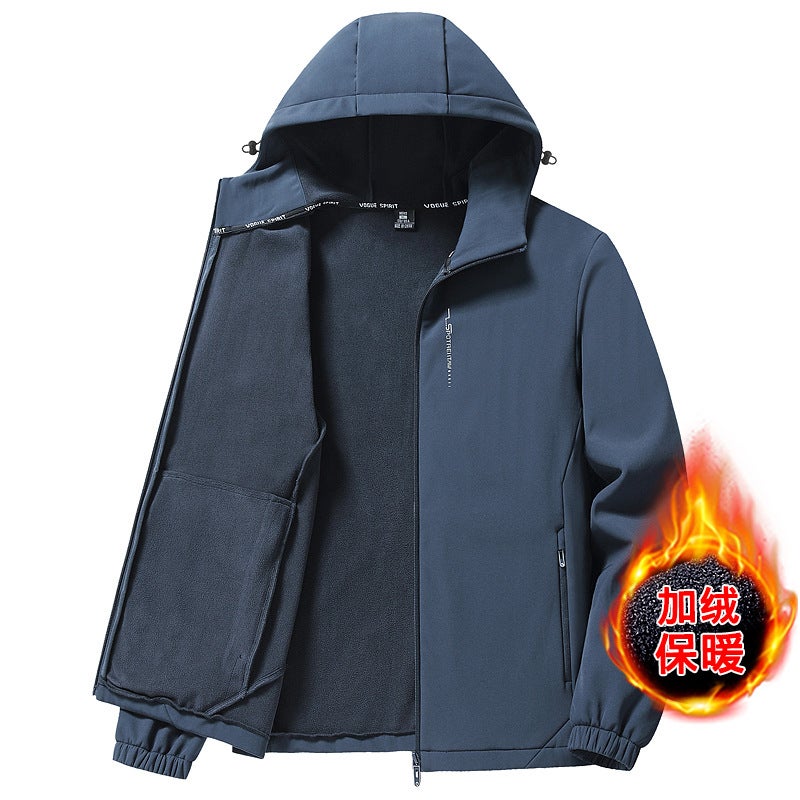 2023 Olympic Grain Velvet Windproof Warm Fleece-Lined Padded Outdoor Soft Shell Jacket Lovers Outside - Image 2
