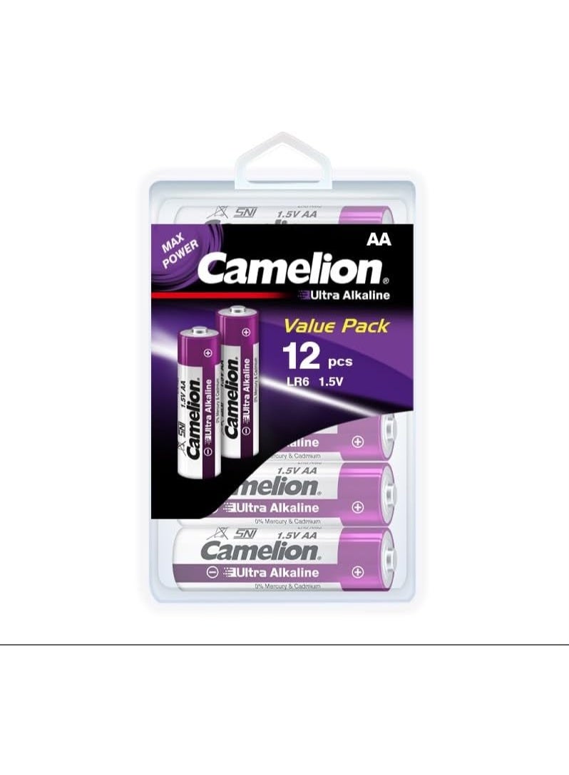 كاميليون Camelion Ultra Alkaline AA Batteries, 12-Pack Value Pack, LR6 1.5V Long Lasting Batteries, Leak-Proof, 10-Year Shelf Life, Mercury & Cadmium Free for Toys, Cameras & Electronics - Image 1