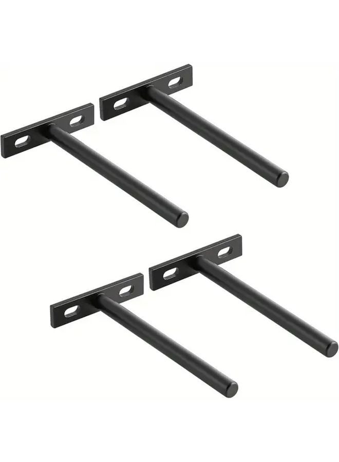 Heavy Duty Floating Shelf Brackets 4 Pack Invisible Hidden T Shaped Metal Supports Matte Black - Image 1