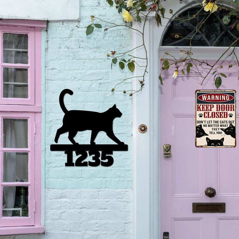 Crazysign Funny Black Cat Vintage Tin Sign Keep Door Closed Sign for Home House Apartment Door Sign Wall Decor 8 x 12 Inch (3001) - Image 5