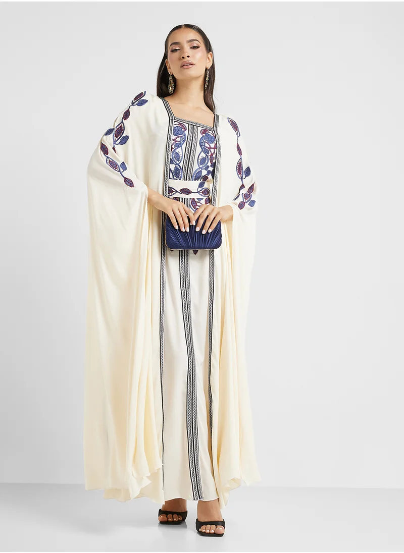 hayas closet Embroidered Neck Cape Sleeve Moroccan Dress