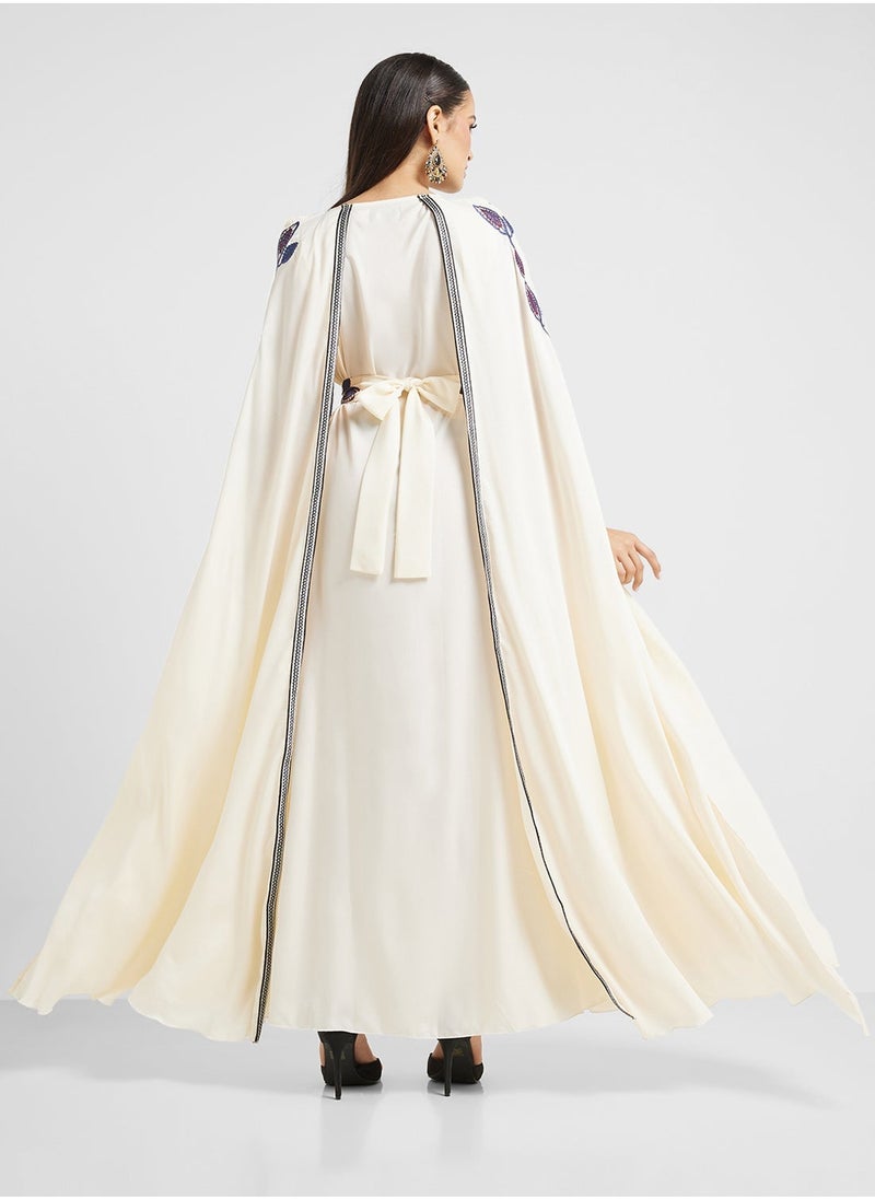 hayas closet Embroidered Neck Cape Sleeve Moroccan Dress  - Image 2