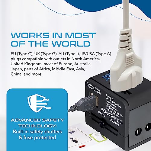 Ceptics Universal Travel Adapter with 2 USB Ports, 3 in 1 International Adapter for Cell Phone Tablet Camera, India to UK, Europe, Australia & More - Image 2