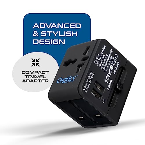 Ceptics Universal Travel Adapter with 2 USB Ports, 3 in 1 International Adapter for Cell Phone Tablet Camera, India to UK, Europe, Australia & More - Image 5