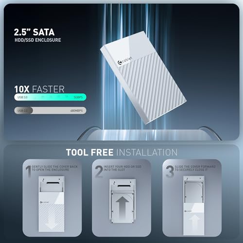 Cablet 2.5 Inch SATA USB 3.0 HDD/SSD Portable External Enclosure for 7mm and 9.5mm, Tool-Free Design, Supports UASP Max 6TB (HD2577-U3-WH) - Image 4