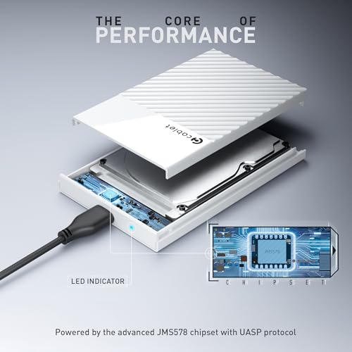 Cablet 2.5 Inch SATA USB 3.0 HDD/SSD Portable External Enclosure for 7mm and 9.5mm, Tool-Free Design, Supports UASP Max 6TB (HD2577-U3-WH) - Image 3