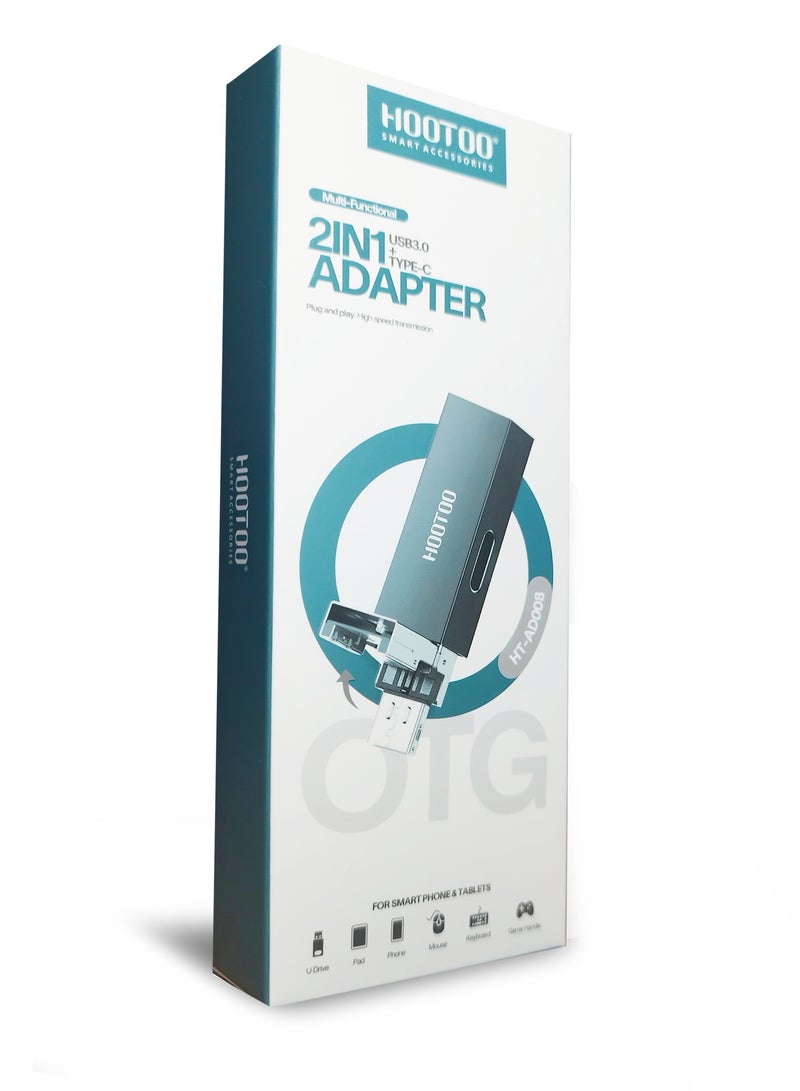 HooToo 2 In 1 Adapter USB 3.0 Type-C HT-AD008 Black  - Image 1