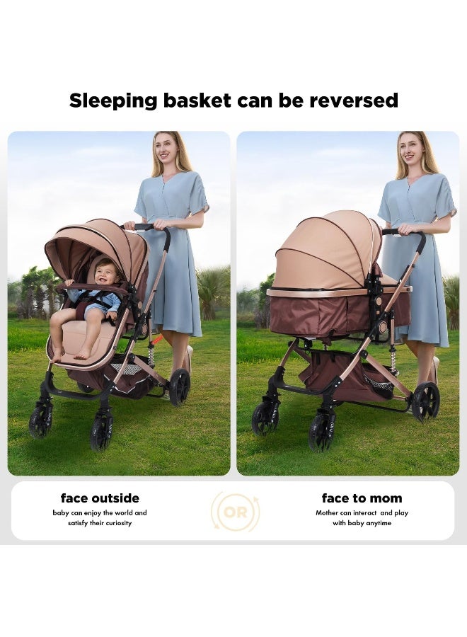 PEARLOVE 2 in 1 Convertible Baby Stroller Newborn Foldable Pushchair with Adjustable Canopy Folding High Landscape Infant Carriage, Anti-Shock Toddler Pushchair - Image 4