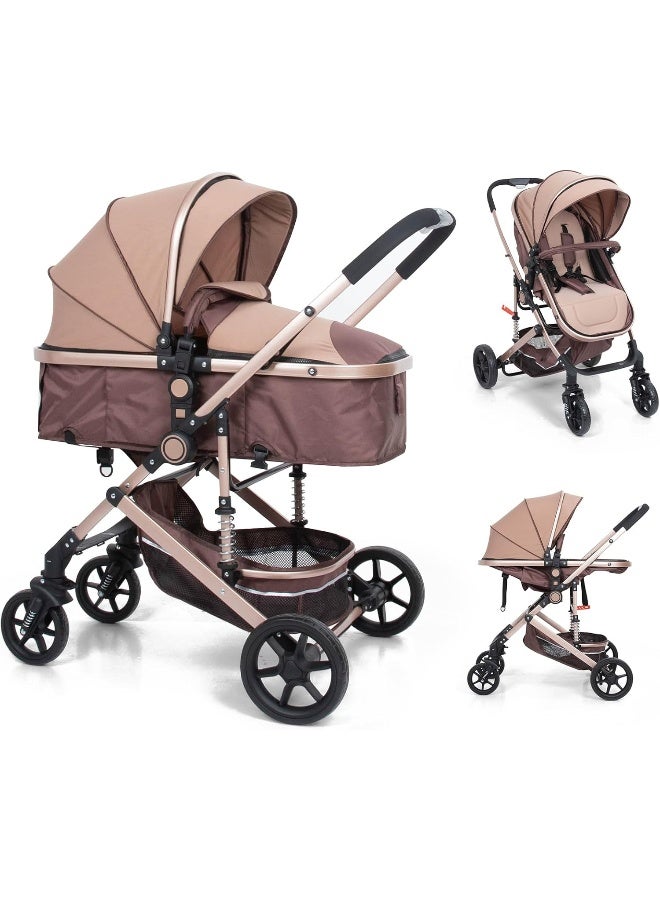 PEARLOVE 2 in 1 Convertible Baby Stroller Newborn Foldable Pushchair with Adjustable Canopy Folding High Landscape Infant Carriage, Anti-Shock Toddler Pushchair - Image 2