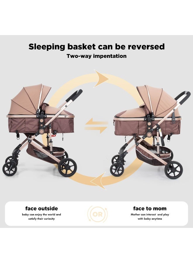 PEARLOVE 2 in 1 Convertible Baby Stroller Newborn Foldable Pushchair with Adjustable Canopy Folding High Landscape Infant Carriage, Anti-Shock Toddler Pushchair - Image 3