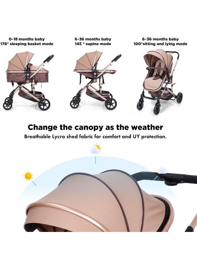 PEARLOVE 2 in 1 Convertible Baby Stroller Newborn Foldable Pushchair with Adjustable Canopy Folding High Landscape Infant Carriage, Anti-Shock Toddler Pushchair - Image 5