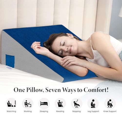 Sleepsia Wedge Cushion | 1 Year Warranty | Wedge Pillows for Bed, Orthopedic Memory Foam Back Support Pillow for Bed | Acid Reflux, Pregnancy, GERD, Back & Leg Support- Grey/Blue, 20" Lx17.4 Wx10 H - Image 5