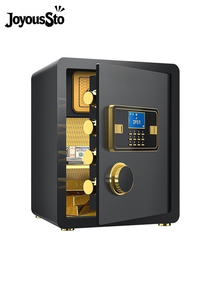متجر الفرح صندوق أمان إلكتروني مقاوم للحريق للمنزل مزود بقفل لوحة مفاتيح قابل للبرمجة، آمن للمستندات والأموال والأشياء الثمينة بشاشة LED مقاس 45 × 38 × 33 سم، أسود - Image 1