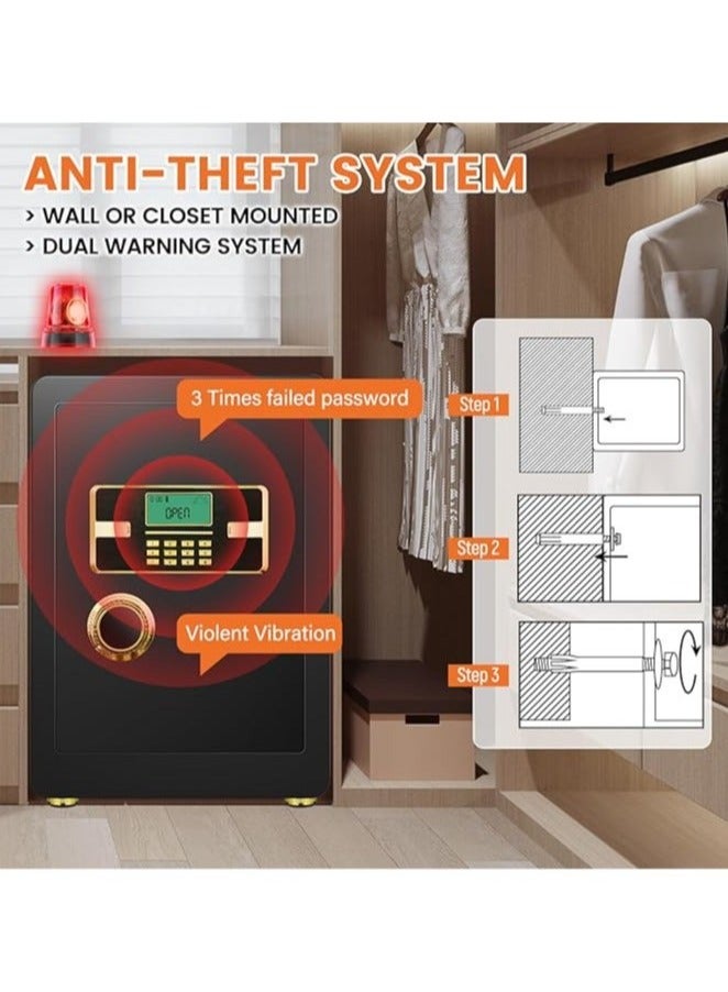 متجر الفرح صندوق أمان إلكتروني مقاوم للحريق للمنزل مزود بقفل لوحة مفاتيح قابل للبرمجة، آمن للمستندات والأموال والأشياء الثمينة بشاشة LED مقاس 45 × 38 × 33 سم، أسود - Image 4