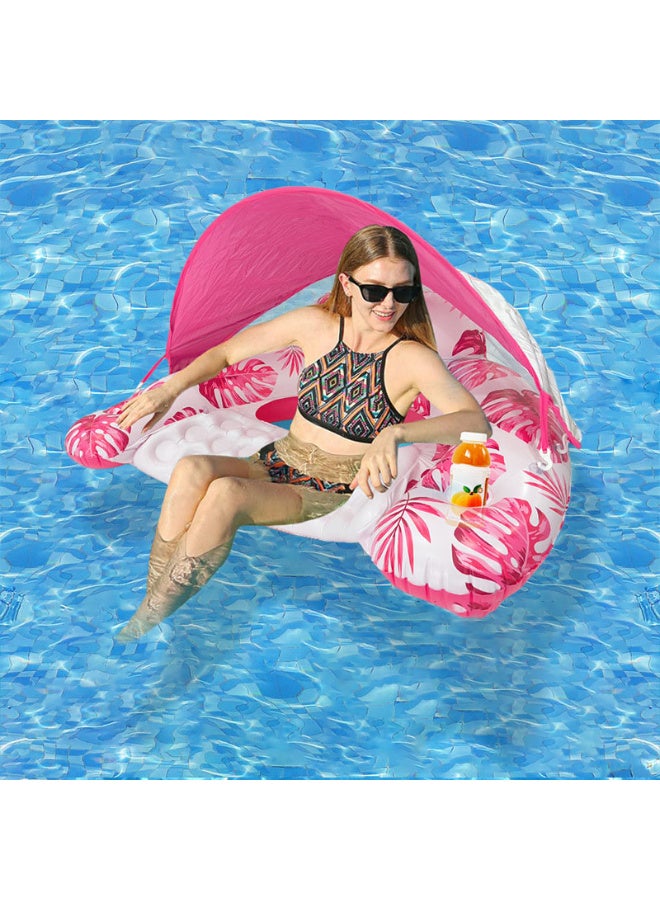 HI-FINE Pool Float with Canopy, Cup Holder - XL Pool Chair Lounge Float with Adjustable Sun Shade Cover, Drink Holder, Ergonomic Headrest,Inflatable Pool Float for Adults Pink - Image 1