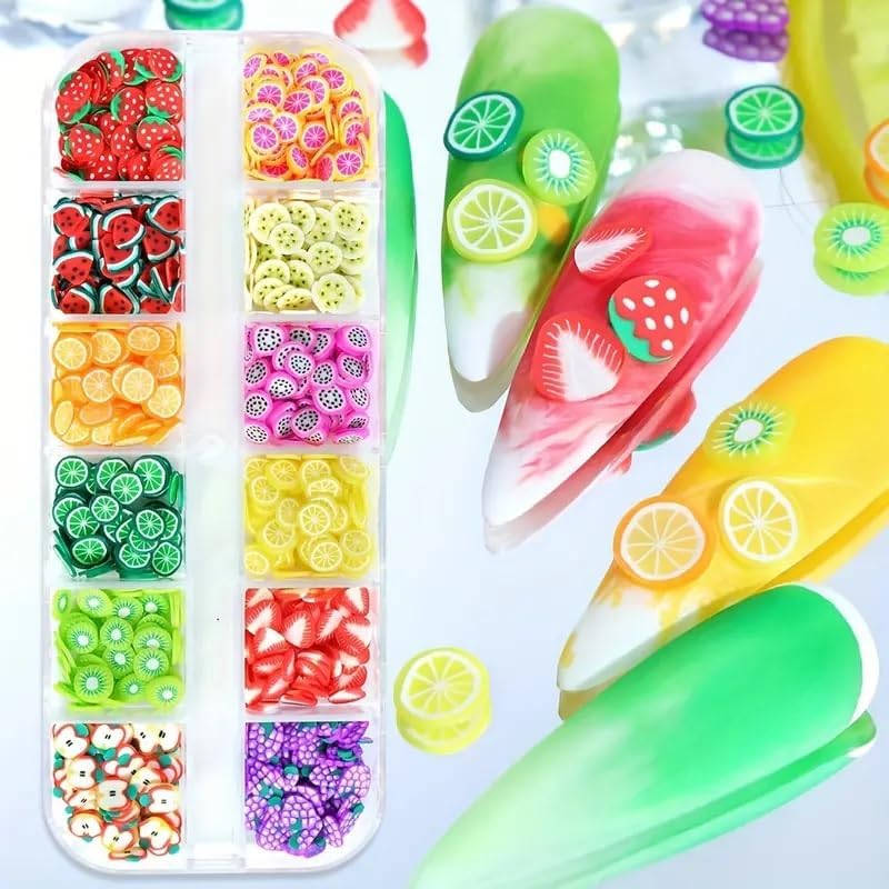 Royalkart Colorful Fruit Nail Art Slices, 3D Fimo Slime Supplies for DIY Crafts, Apple Kiwi Banana Lemon Strawberry Watermelon Decorations for Nail Art and Cellphone 12 Designs - Image 2