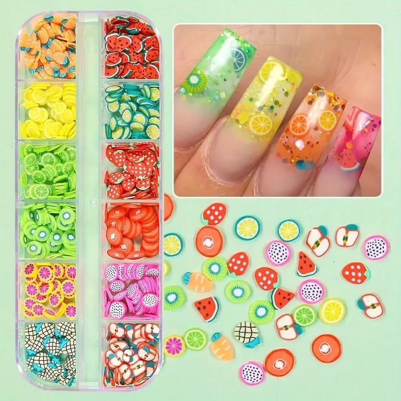 Royalkart Colorful Fruit Nail Art Slices, 3D Fimo Slime Supplies for DIY Crafts, Apple Kiwi Banana Lemon Strawberry Watermelon Decorations for Nail Art and Cellphone 12 Designs - Image 3