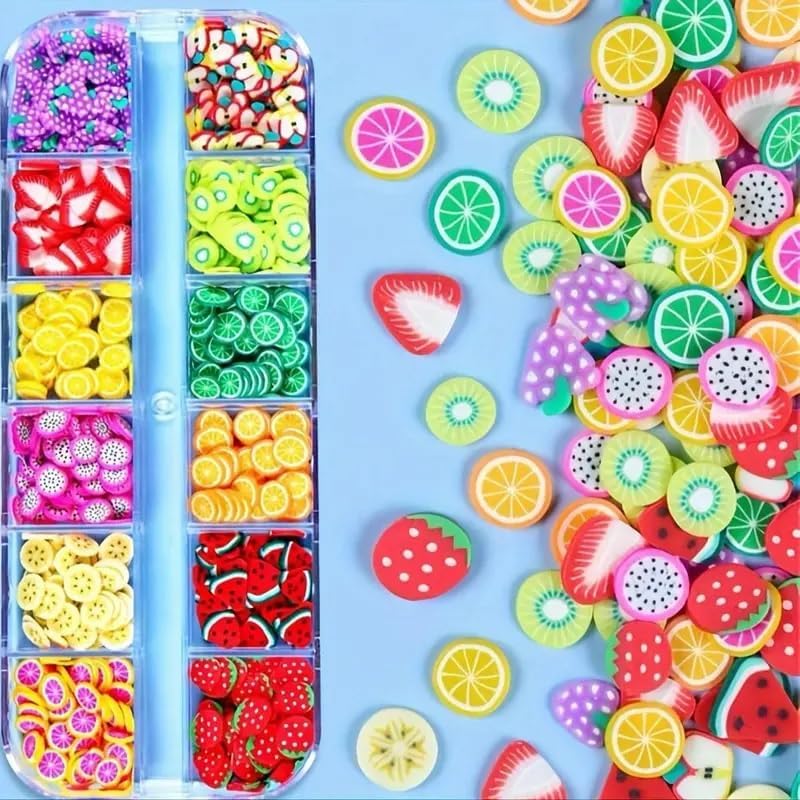 Royalkart Colorful Fruit Nail Art Slices, 3D Fimo Slime Supplies for DIY Crafts, Apple Kiwi Banana Lemon Strawberry Watermelon Decorations for Nail Art and Cellphone 12 Designs - Image 4