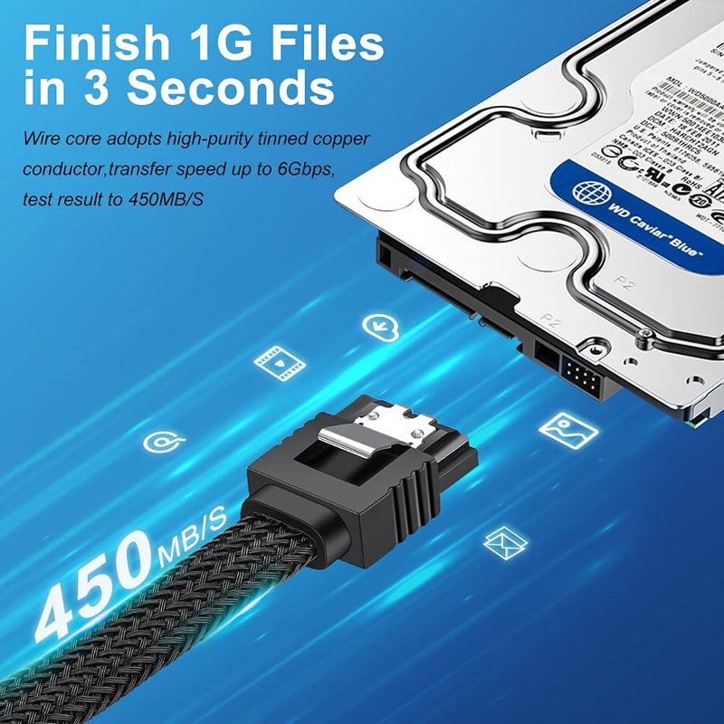 ELECTOP كابل SATA III، كابل بيانات HDD SDD مستقيم بسرعة 6Gbps، SATA 3.0 مضفر نايلون مع قفل لتوصيل HDD و SSD و محرك CD و كاتب CD (20 بوصة، أسود، 5 عبوات) - Image 4