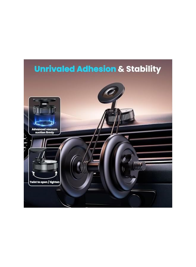S-TOP Car Phone Holder 2025, Magnetic Vacuum Suction Cup Mount with 360° Rotation Adjustable Stand, Strong Grip Mobile Holder for Dashboard Windshield Travel Accessories, - Image 3