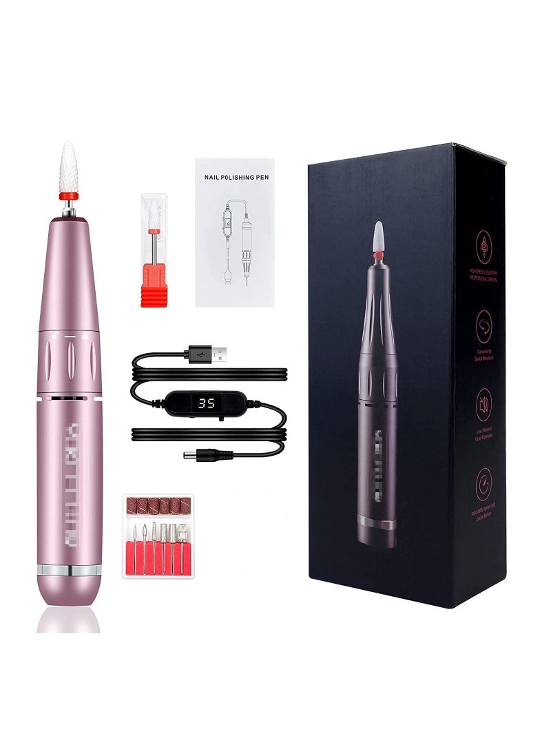 عام مثقاب أظافر كهربائي محمول 30000 دورة في الدقيقة ، قبضة Efile مدمجة ، مجموعة مثقاب مبرد أظافر ، وردي ذهبي - Image 1