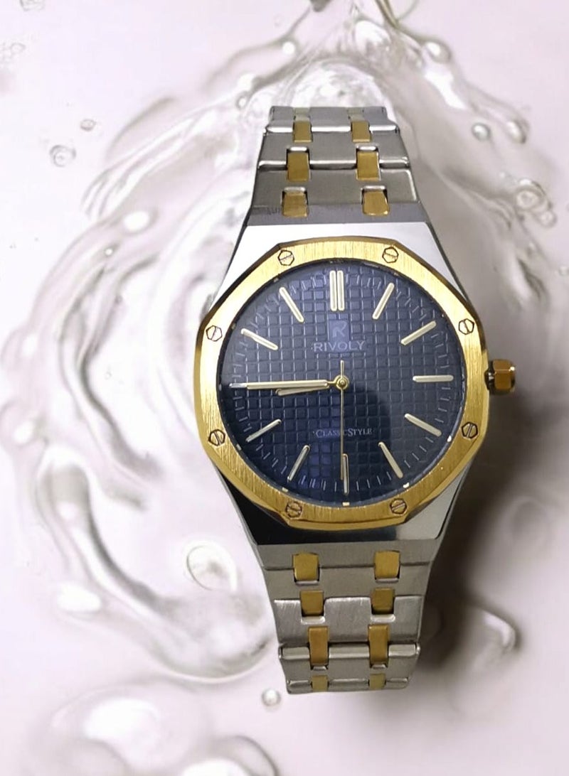 ريفولي ساعة يد للرجال من الستانلس ستيل بعرض انالوج وحركة كوارتز ، سهلة القراءة بتصميم عصري مقاوم للماء، ساعة يد كلاسيكية فاخرة بواجهة كبيرة - Image 1