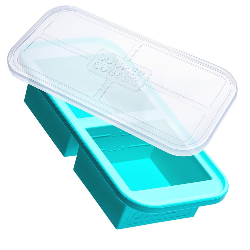 Souper Cubes 2 Cup Silicone Freezer Tray with Lid, Perfect for Storing Lasagna, Leftovers, Sauces, Portioned Meals and More, Silicone Freezer Mold for Meal Prepping - Aqua - 1-Pack - Image 1