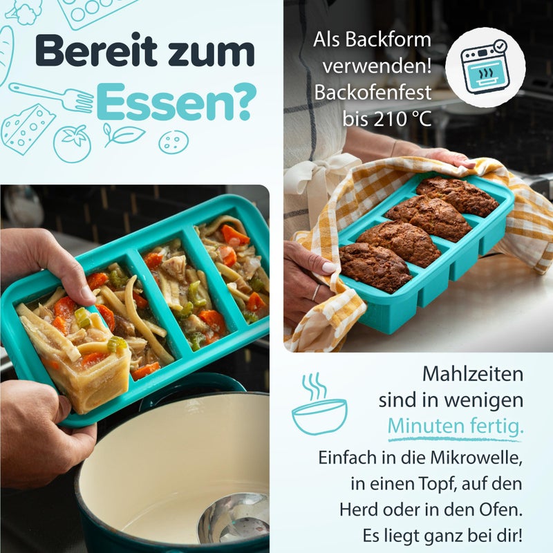 Souper Cubes 2 Cup Silicone Freezer Tray with Lid, Perfect for Storing Lasagna, Leftovers, Sauces, Portioned Meals and More, Silicone Freezer Mold for Meal Prepping - Aqua - 1-Pack - Image 5