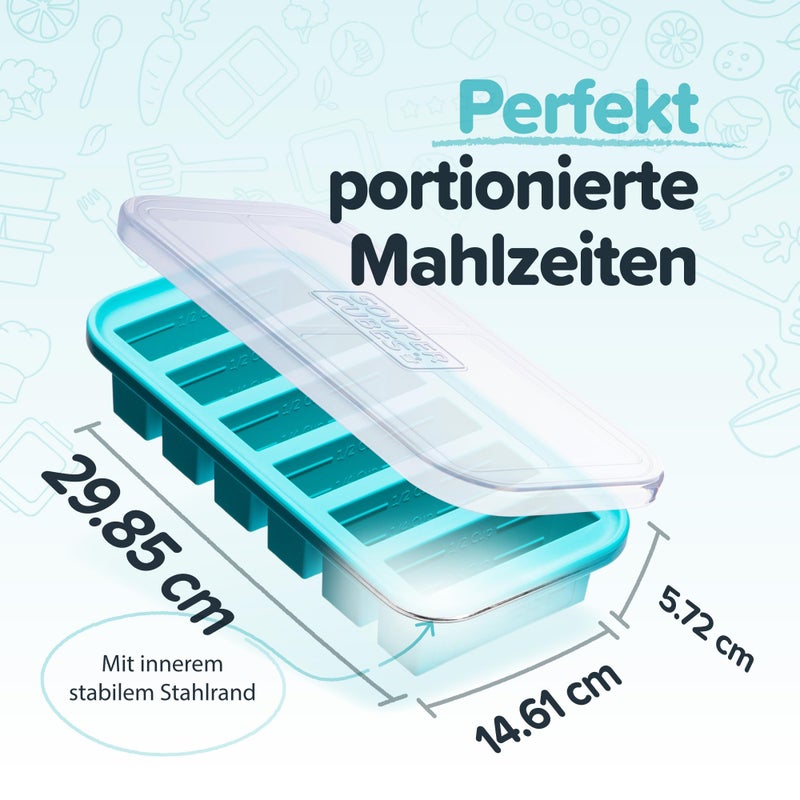 Souper Cubes 2 Cup Silicone Freezer Tray with Lid, Perfect for Storing Lasagna, Leftovers, Sauces, Portioned Meals and More, Silicone Freezer Mold for Meal Prepping - Aqua - 1-Pack - Image 2