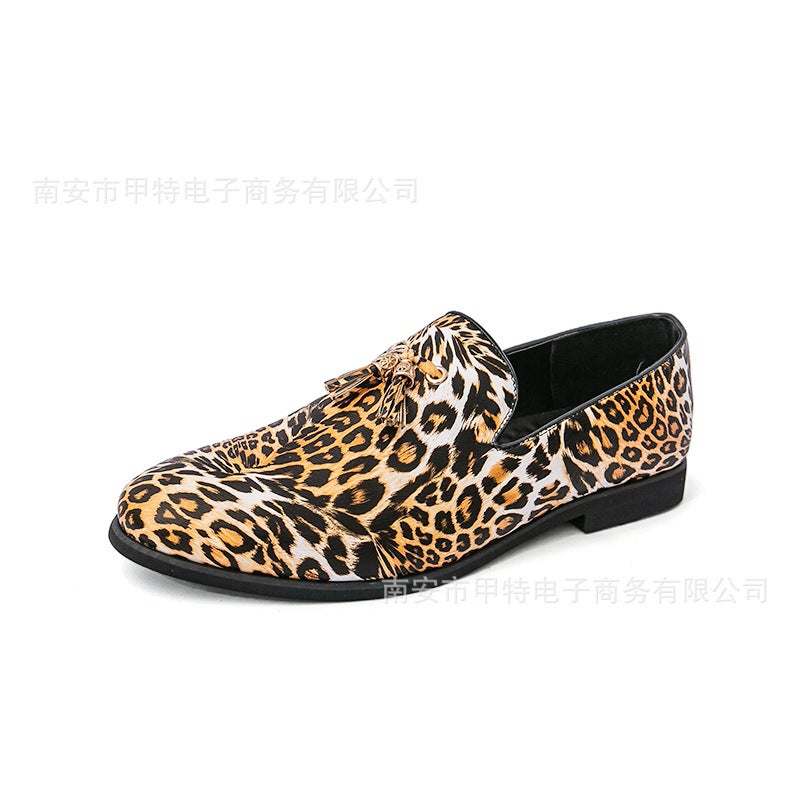 Spring Men'S Pointed Leather Shoes Barber Nightclub Leopard Print Formal Casual Shoes Tassel British Style Men'S Shoes - Image 1