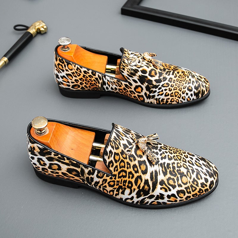 Spring Men'S Pointed Leather Shoes Barber Nightclub Leopard Print Formal Casual Shoes Tassel British Style Men'S Shoes - Image 2